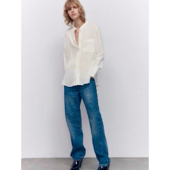 NEW ZARA Women’s Medium Ivory Cream Button Down Blouse - Picture 1 of 9